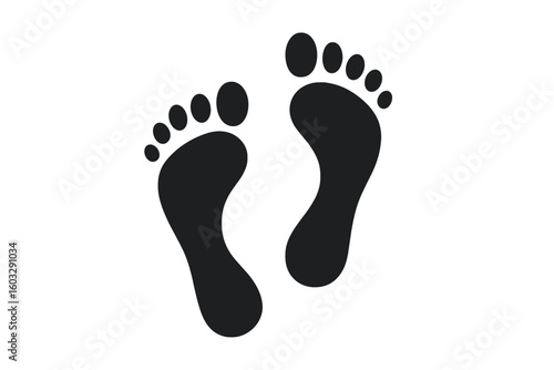 Simple Bare Feet Print Symbol, Minimalist Footprint Icon Vector Illustration with Transparent Background, Human Foot Steps Silhouette for Design and Decoration