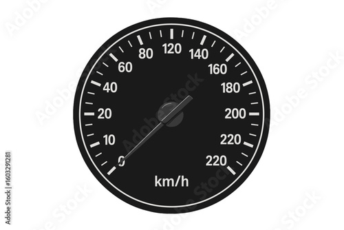 Realistic Car Speedometer Gauge Vector, Black Dashboard Instrument Panel, High-Speed Display, Detailed Analog Kilometers Per Hour Scale, Modern Automotive Measurement, Transparent Background