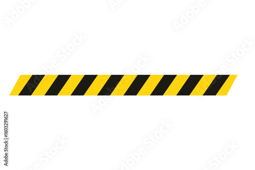 Yellow Black Diagonal Striped Warning Tape Vector. Caution Safety Hazard Barrier. Attention Danger Line. Seamless Road Construction Stripe. Stop Sign Alert Marking for Industrial Zone Boundary