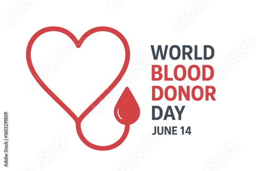 World Blood Donor Day June 14 Celebration Design with Heart-Shaped Tape and Blood Drop Icon, Blood Donation Awareness Vector Illustration for Health Campaigns and Medical Causes