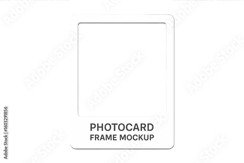 Realistic photocard frame mockup. Vector instant photo template. Empty white border for photography. Isolated blank picture print with shadow for stock design element.