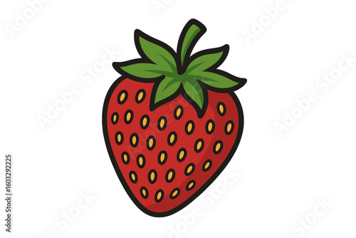 Strawberry fruit icon. Simple red berry cartoon illustration. Fresh healthy organic food concept. Sweet summer dessert graphic symbol. Vector design for logo or emblem.