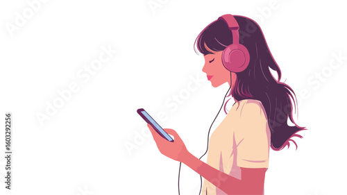 Enthusiastic person enjoying music with headphones, rhythmic songs list