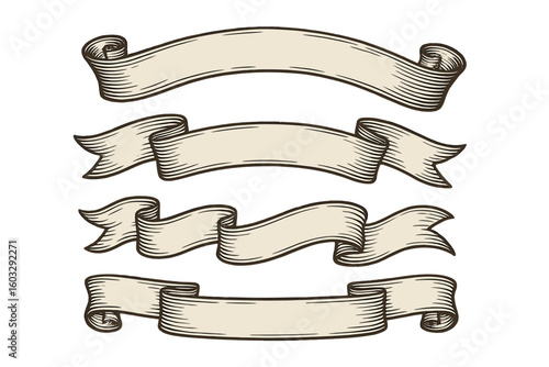 Vintage horizontal banners vector illustration with retro ornamental design elements, decorative labels and classic style ribbons on transparent background for graphic design