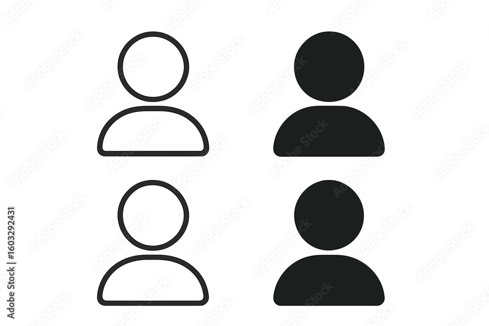 User avatar icon set. Profile symbol collection. Outline and solid style. Flat person icon for web design. Default account placeholder. Member sign. Social media silhouette. User avatar icon set. Profile symbol collection. Outline and solid style. Flat person icon for web design. Default account placeholder. Member sign. Social media silhouette.