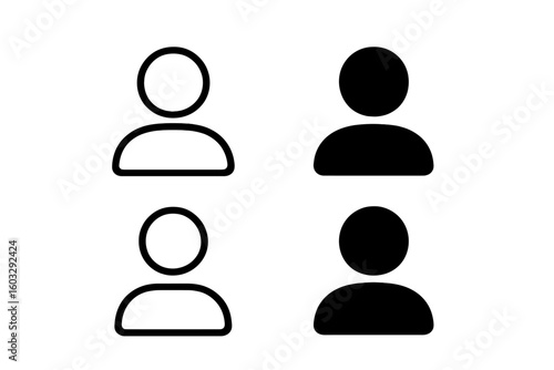 User avatar icon set. Profile symbol collection in outline and solid style. Flat person pictogram for web and mobile app. Simple account member sign for contact list.