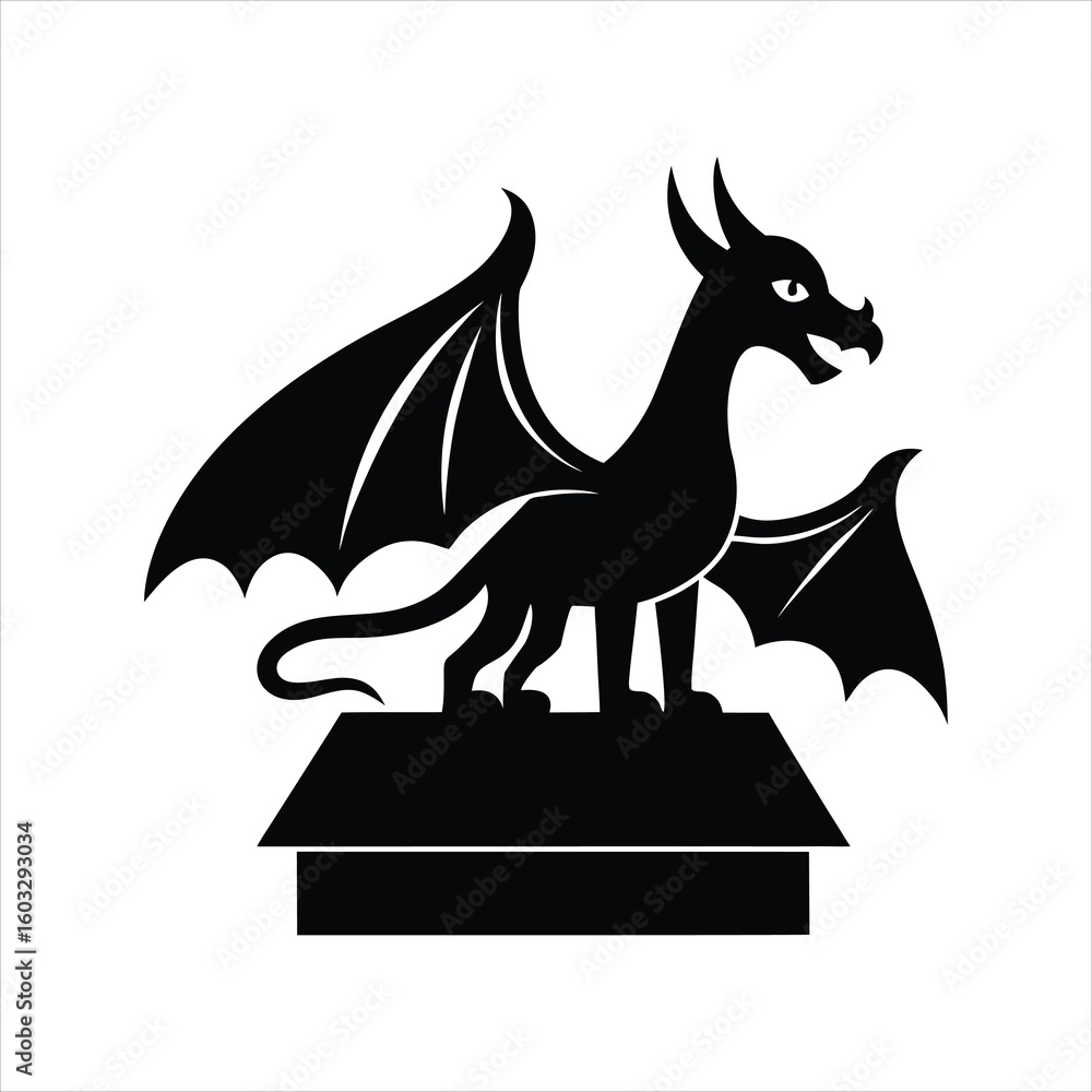 Fototapeta premium Dragon Standing on Bridge Silhouette Vector