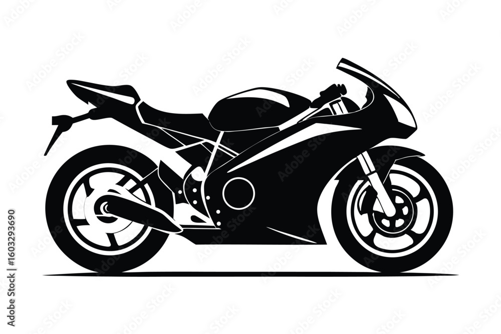 Silhouette of a Modern Sport Motorcycle with Sleek Fairings and Distinctive Wheel Design Silhouette of a Modern Sport Motorcycle with Sleek Fairings and Distinctive Wheel Design