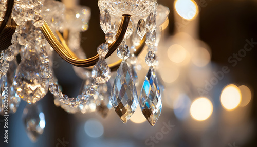 Close-up of a decorative crystal pendant lamp