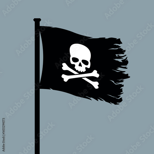 Pirate. Jolly Roger, a black pirate with Adam's head (human skull) and bones. Symbol of sea robbers and plunderers.
