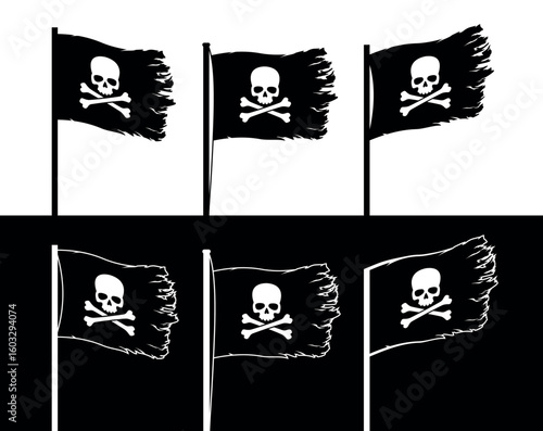 Pirate. Jolly Roger, a black pirate with Adam's head (human skull) and bones. Symbol of sea robbers and plunderers.