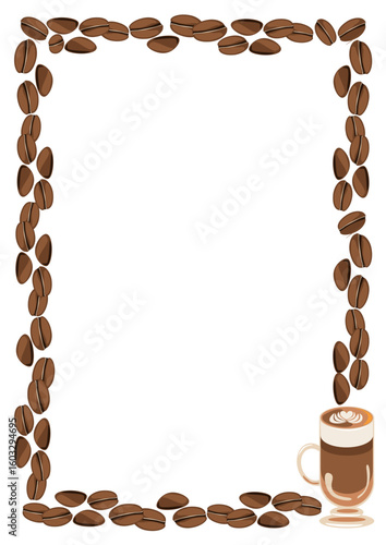 coffee beans and latte frame border
Vector illustration of a blank page framed with realistic coffee beans and a cup of layered latte. Minimal design ideal for café menus, coffee shop flyers, autumn