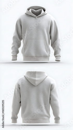 Plain light grey hooded sweatshirt with front pocket hoodie