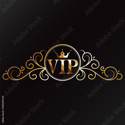 Gold VIP sign in circle and plant pattern design