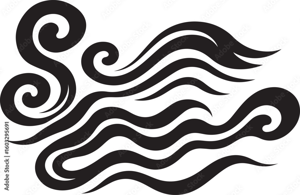 Fototapeta premium Abstract wave symbol in minimalist black line style for spiritual design