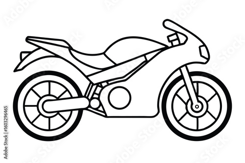 Outline Illustration of a Modern Motorcycle with Visible Wheels and Fairing Design