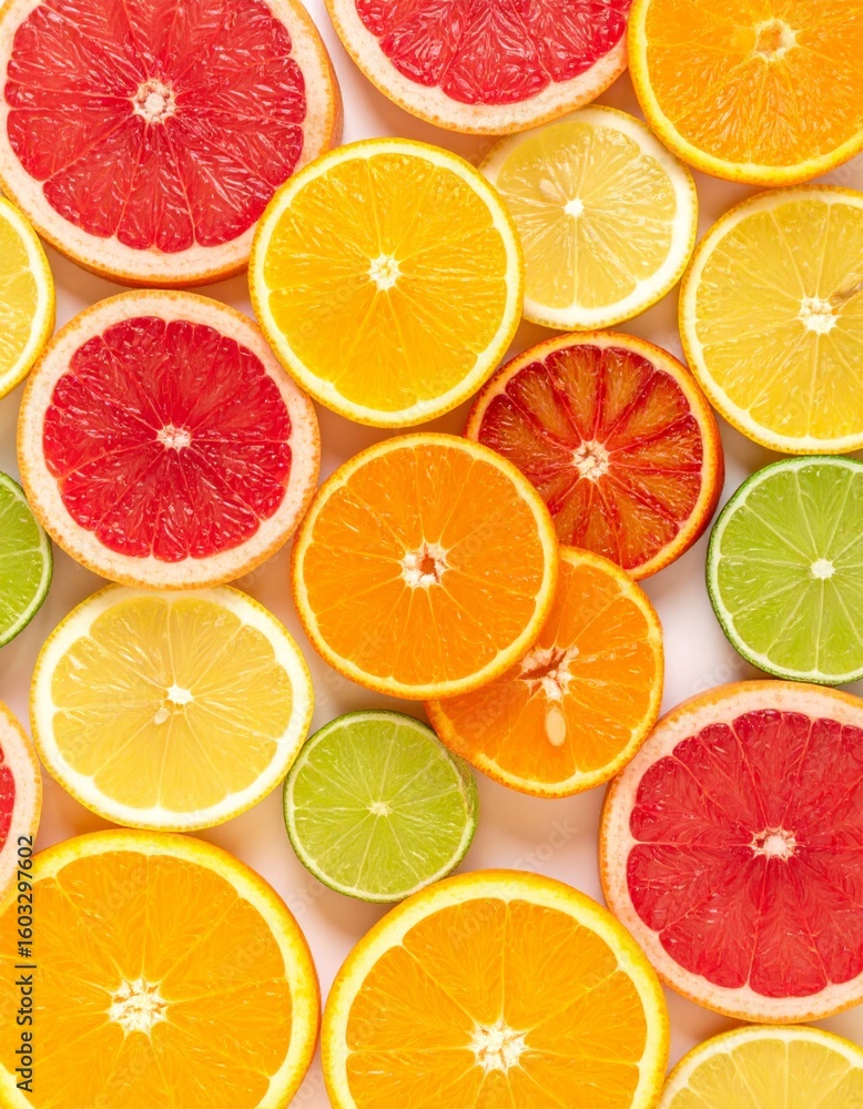 Obraz premium Assorted Citrus Fruits on White Background Featuring Orange Lemon Grapefruit