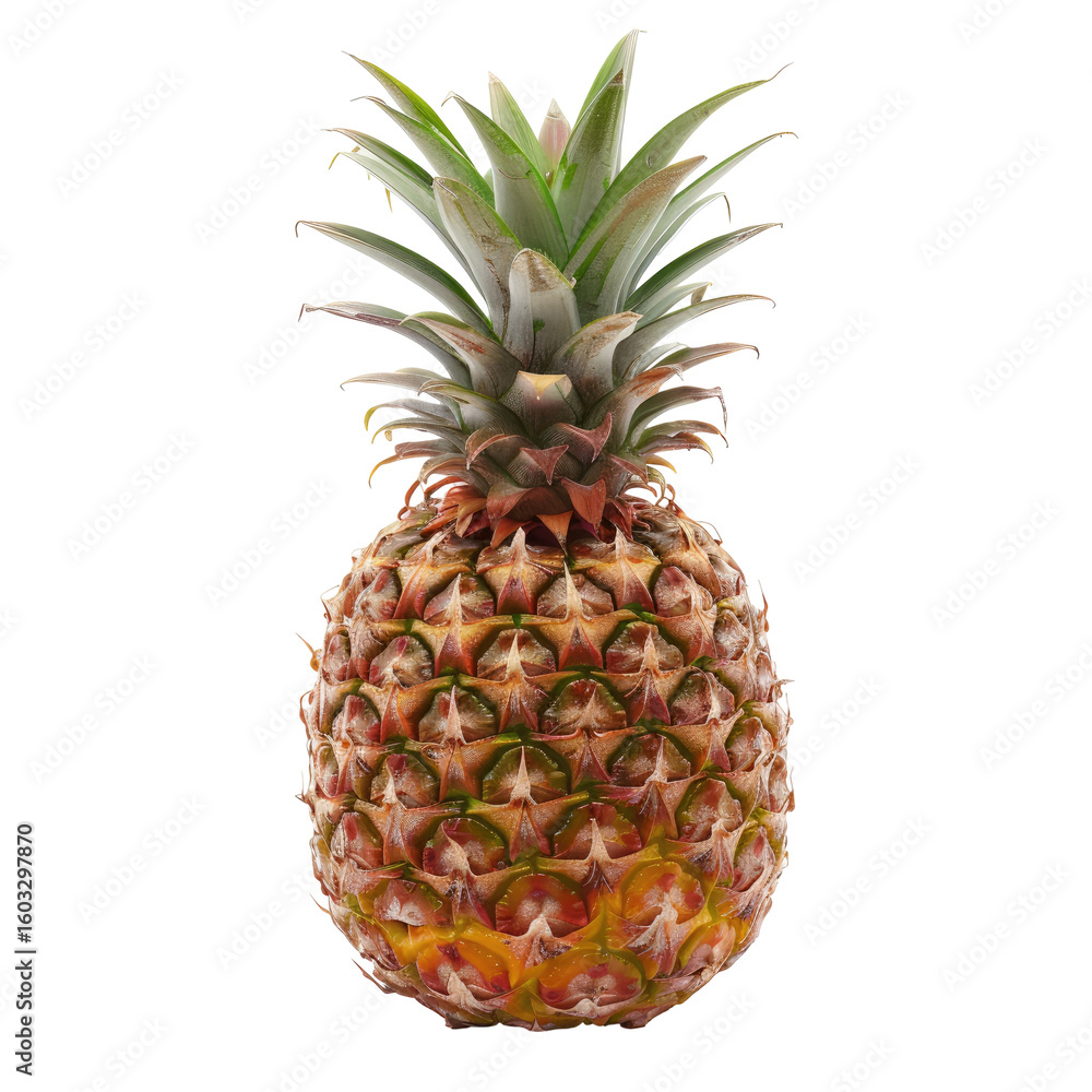 Fototapeta premium Single pineapple, whole, front view