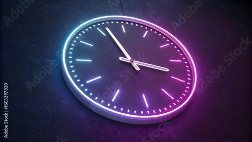 Neon Clock on Dark Background