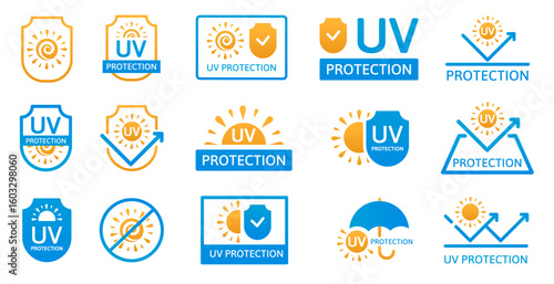 UV Protection or ultraviolet rays icon set vector