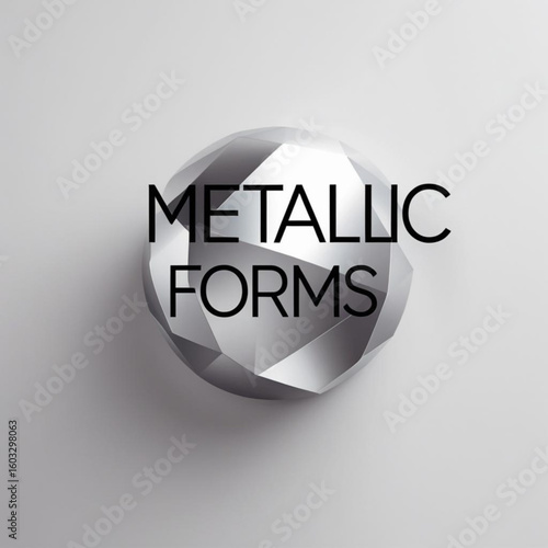 Polygonal sphere with metallic sheen casting soft shadow on a plain surface in a minimalist composition