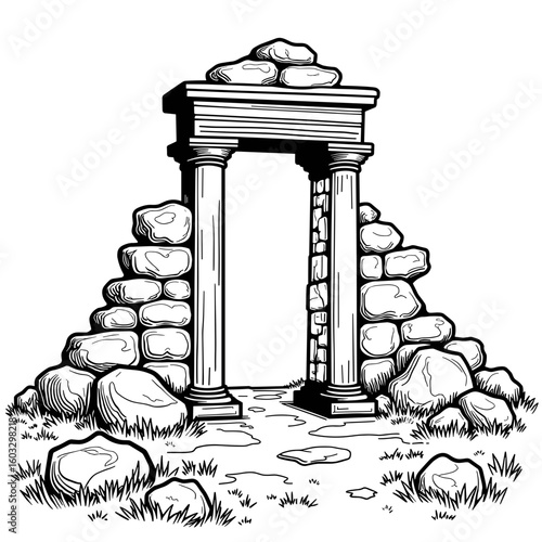 Abstract ancient ruins coloring page for kids – Adorable hand-drawn design
