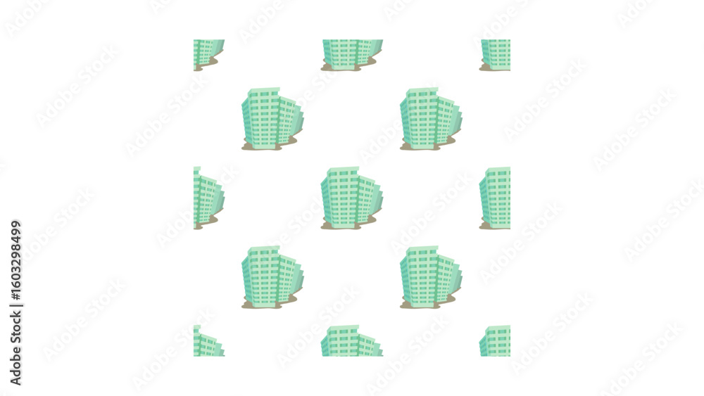 Fototapeta premium Seamless city skyline pattern featuring light green urban buildings, perfect for architectural designs, adding an urban vibe to any project or creative endeavor