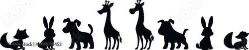 Cute Silhouette of a Fox, Rabbit, Dog