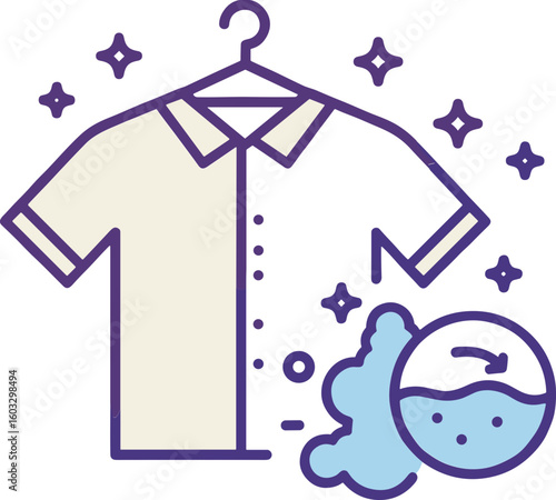 Shirt dry-cleaning icon with bubbles and sparkles