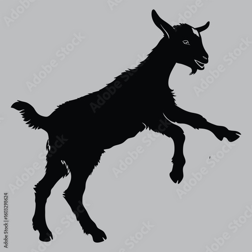 Goat kid jumping in excitement silhouette vector design art and illustration