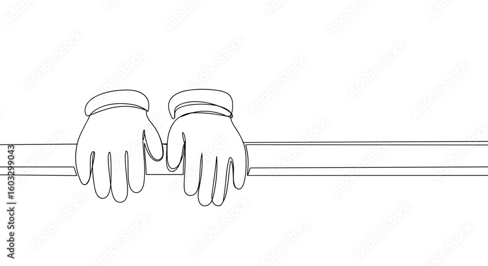 Obraz premium Wool gloves hanging on a fence in line art style 