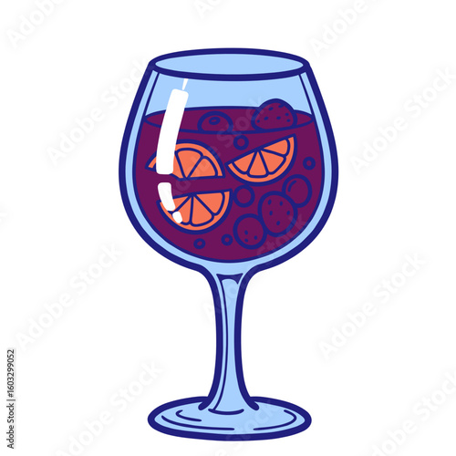 Sangria glass with fruit and ice for refreshing summer drink  