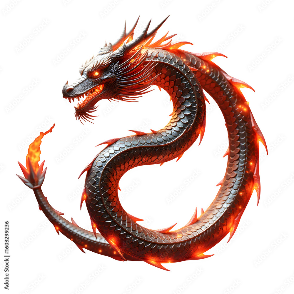 Obraz premium Fiery Metallic Dragon Illustration