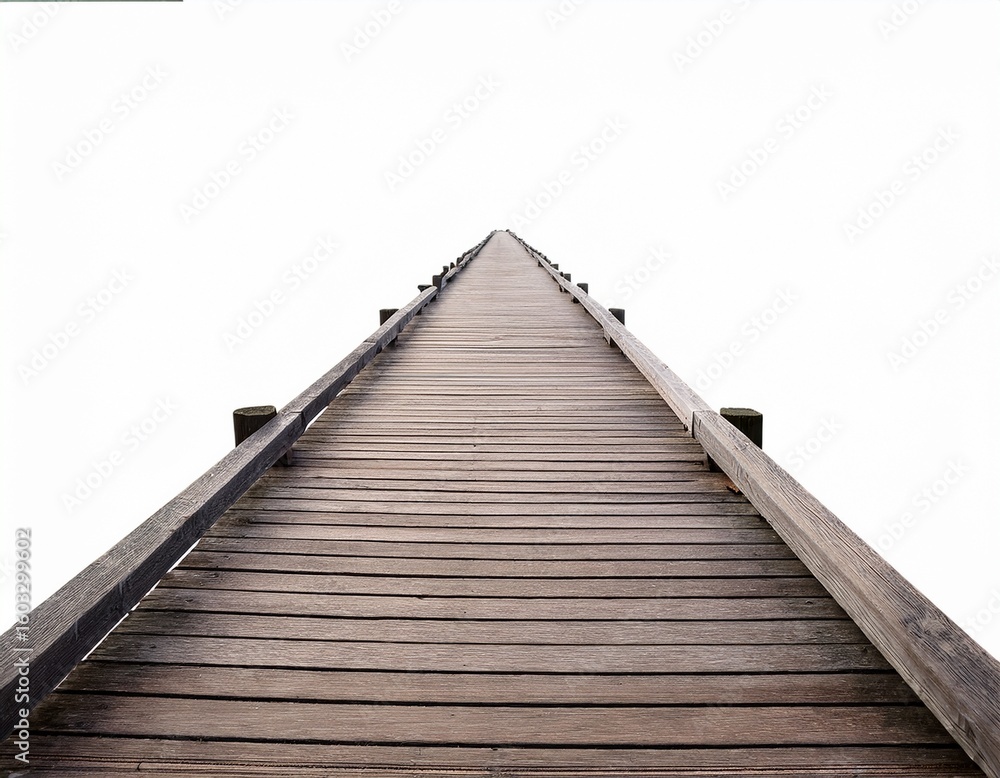 Fototapeta premium long wooden pier extending over white background