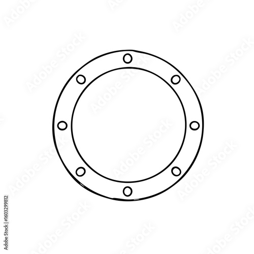 Simple line sketch of a manhole cover in black and white  