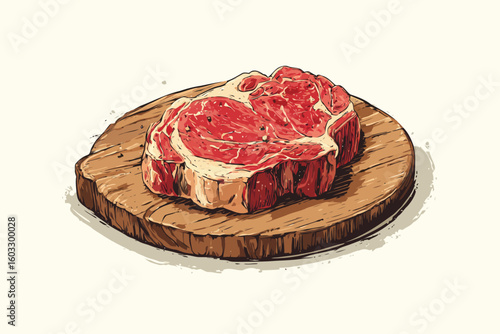 Cow meat steak on wooden board isolated
