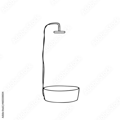 Simple line sketch of shower in minimalist style on white background  