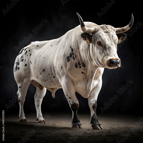 Spotted White Bull – Hyper-Muscular Power and Presence in Studio Lighting