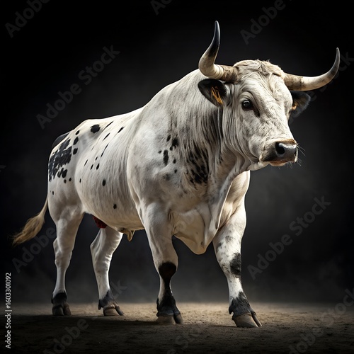 Spotted White Bull – Hyper-Muscular Power and Presence in Studio Lighting