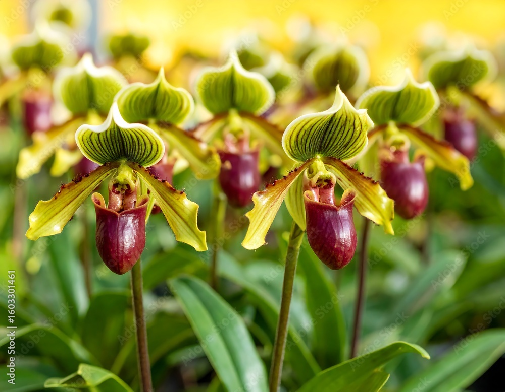 Obraz premium Close-up of vibrant orchids in a greenhouse