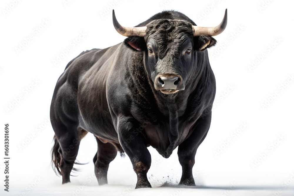 Naklejka premium Hyper-Muscular Black Bull – Dominant Power on Pure White Background
