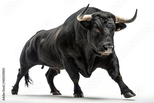 Hyper-Muscular Black Bull – Dominant Power on Pure White Background