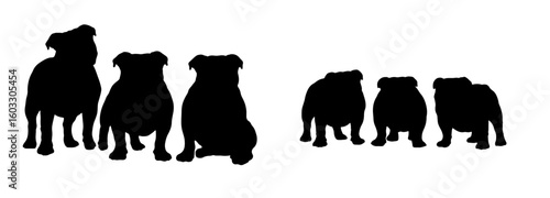 English bulldog silhouettes set realistic and artistic styles