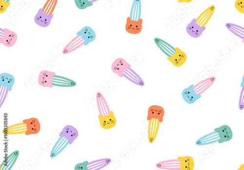 Seamless pattern with Hair clip. Cute background