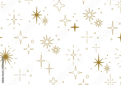 Seamless pattern with golden stars. Christmas, birthday design in golden color on a light background. Trendy modern vector illustration. Cute hand drawn flat design