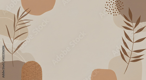 Wallpaper Mural Abstract background with earthy tones featuring botanical leaf elements and organic shapes. Torontodigital.ca