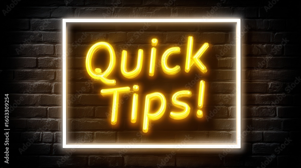 Obraz premium Neon Sign With Quick Tips Message On Brick Wall