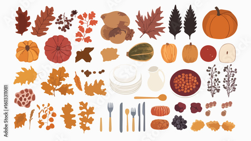 Thanksgiving Dinner Flatlay Elements