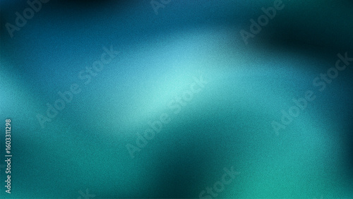 Grainy teal and blue abstract background with noise texture. Gradient color pattern for art projects. Modern wallpaper design.