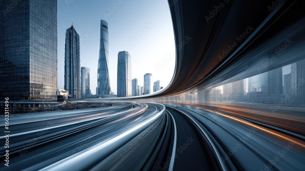 Fototapeta premium Highway curves through a modern city.